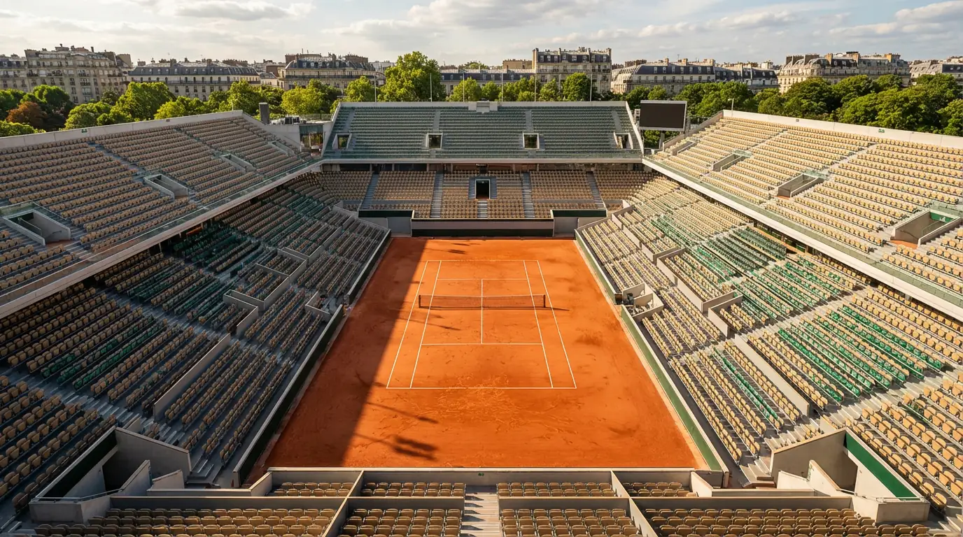 Panorámica de la pista central de Roland Garros con superficie de tierra batida