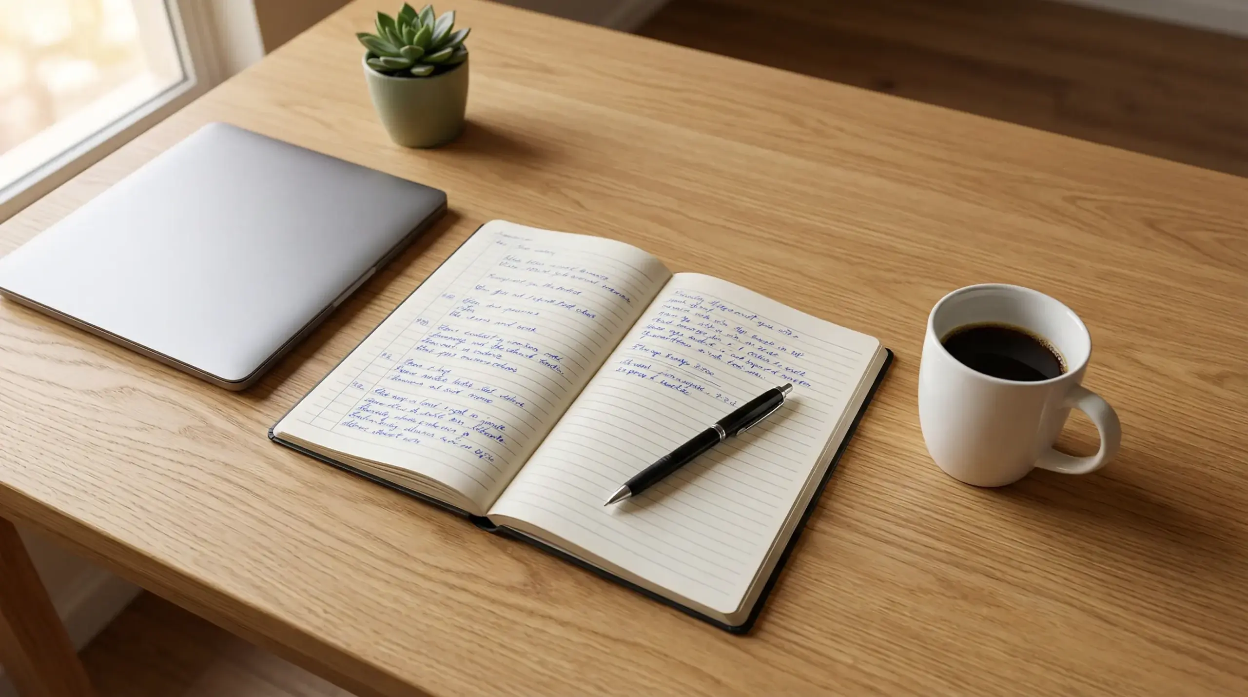 Cuaderno abierto con registros de apuestas junto a un bolígrafo sobre un escritorio de madera