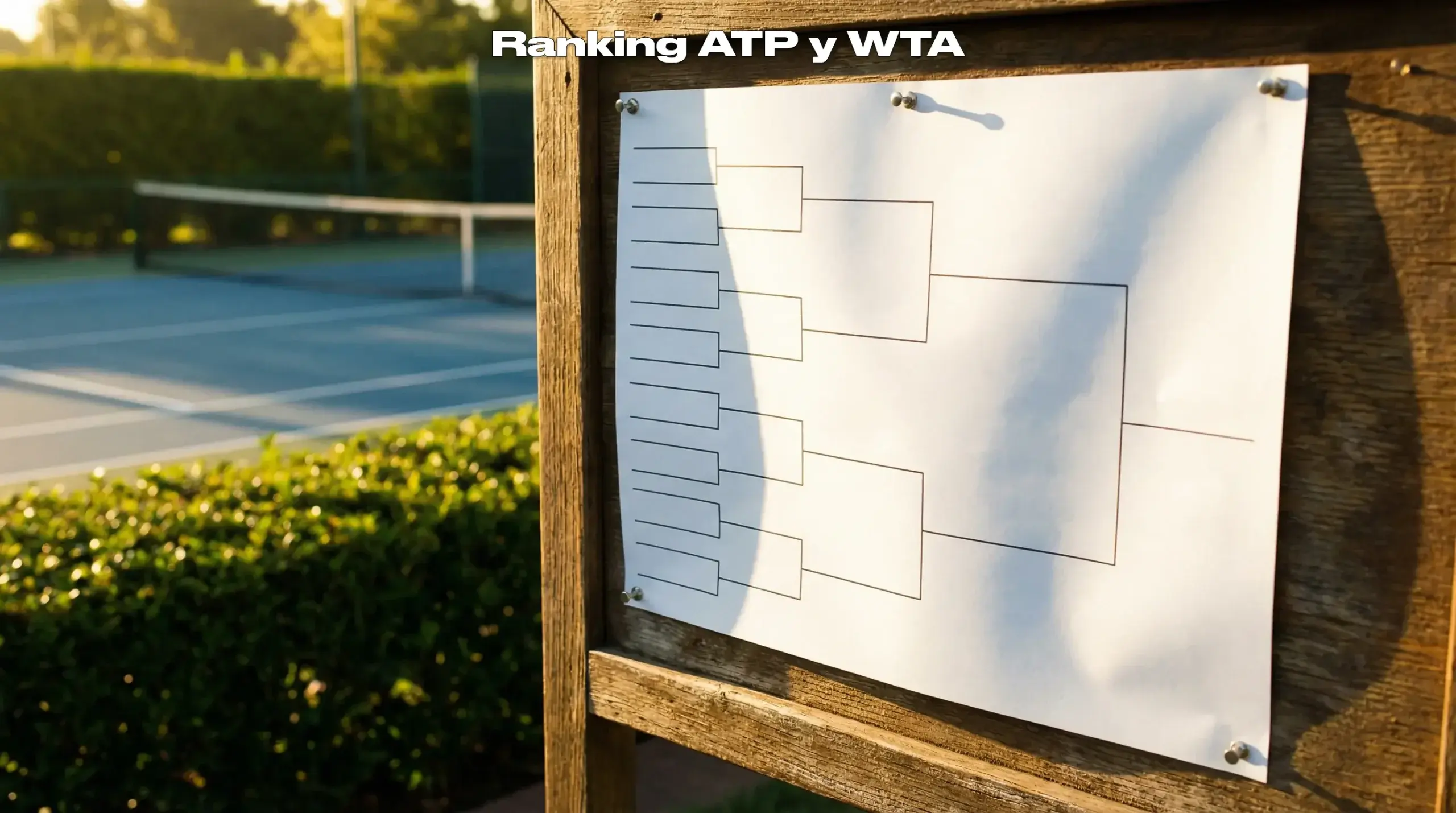 Tabla de clasificación de un torneo de tenis junto a una pista profesional